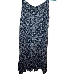 Wallflower Dress Medium Dress BLue Block Print Rayon V Neck‎ Spaghetti Strap Y2K